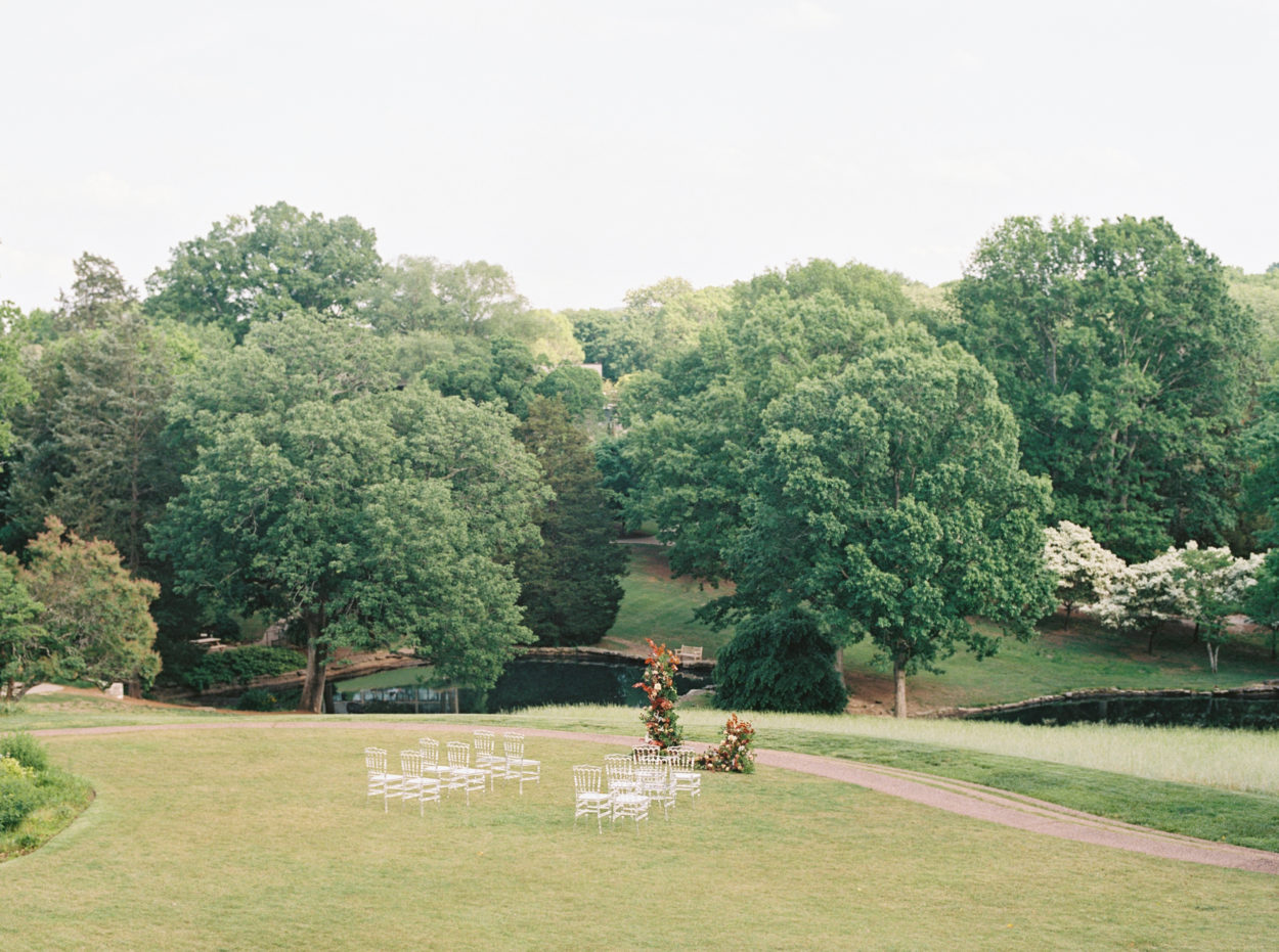 Wedding ceremony site for Indian wedding at Cheekwood