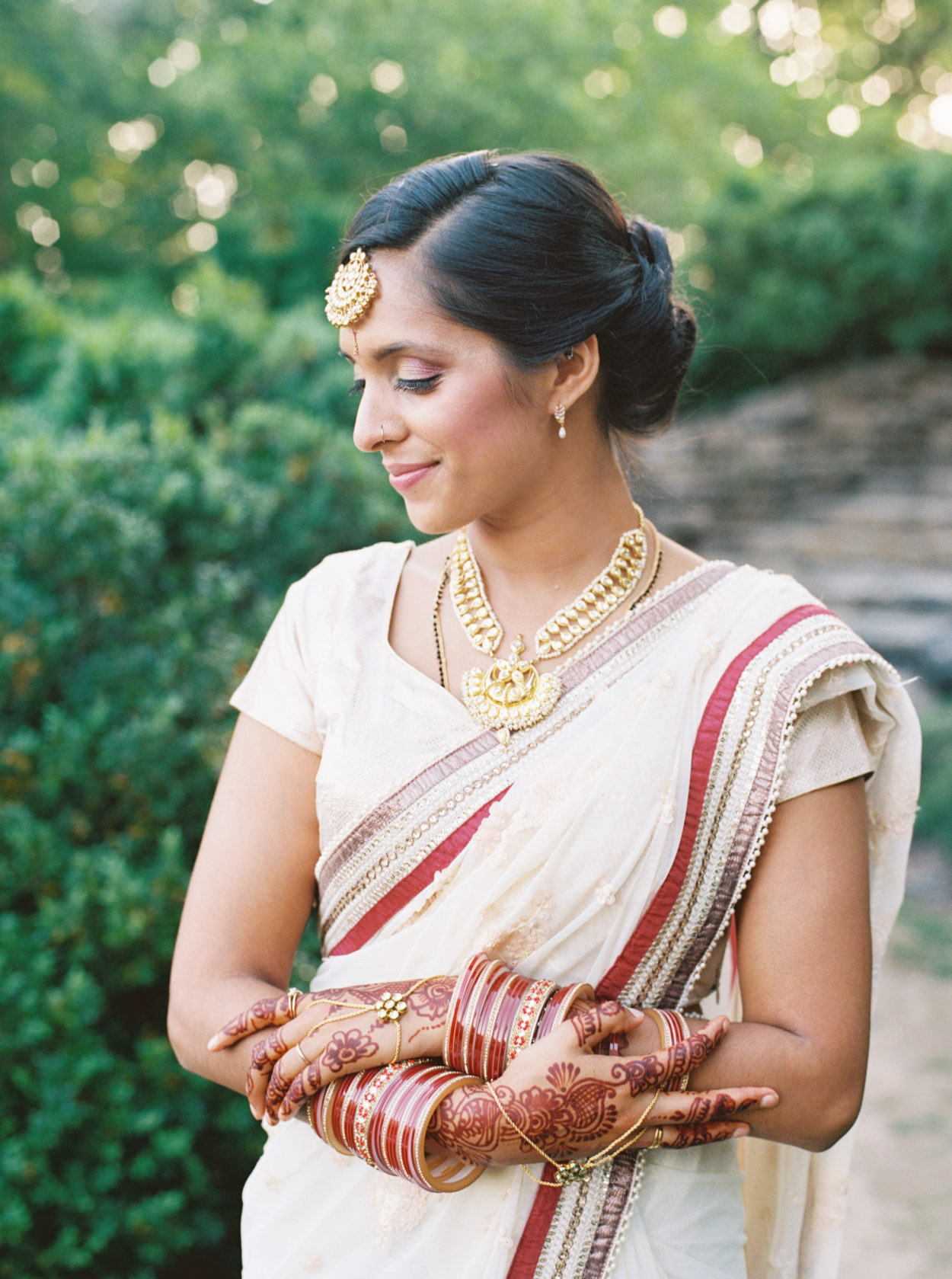 Red and white Indian attire for brides