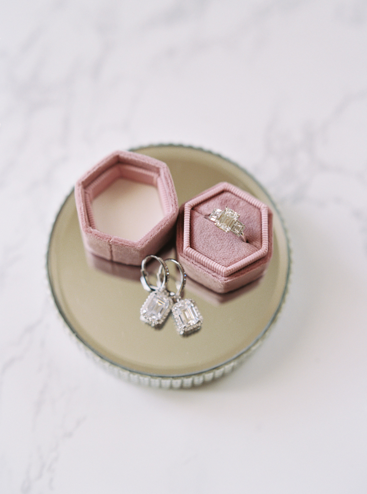 Engagement and wedding rings in bridal suite