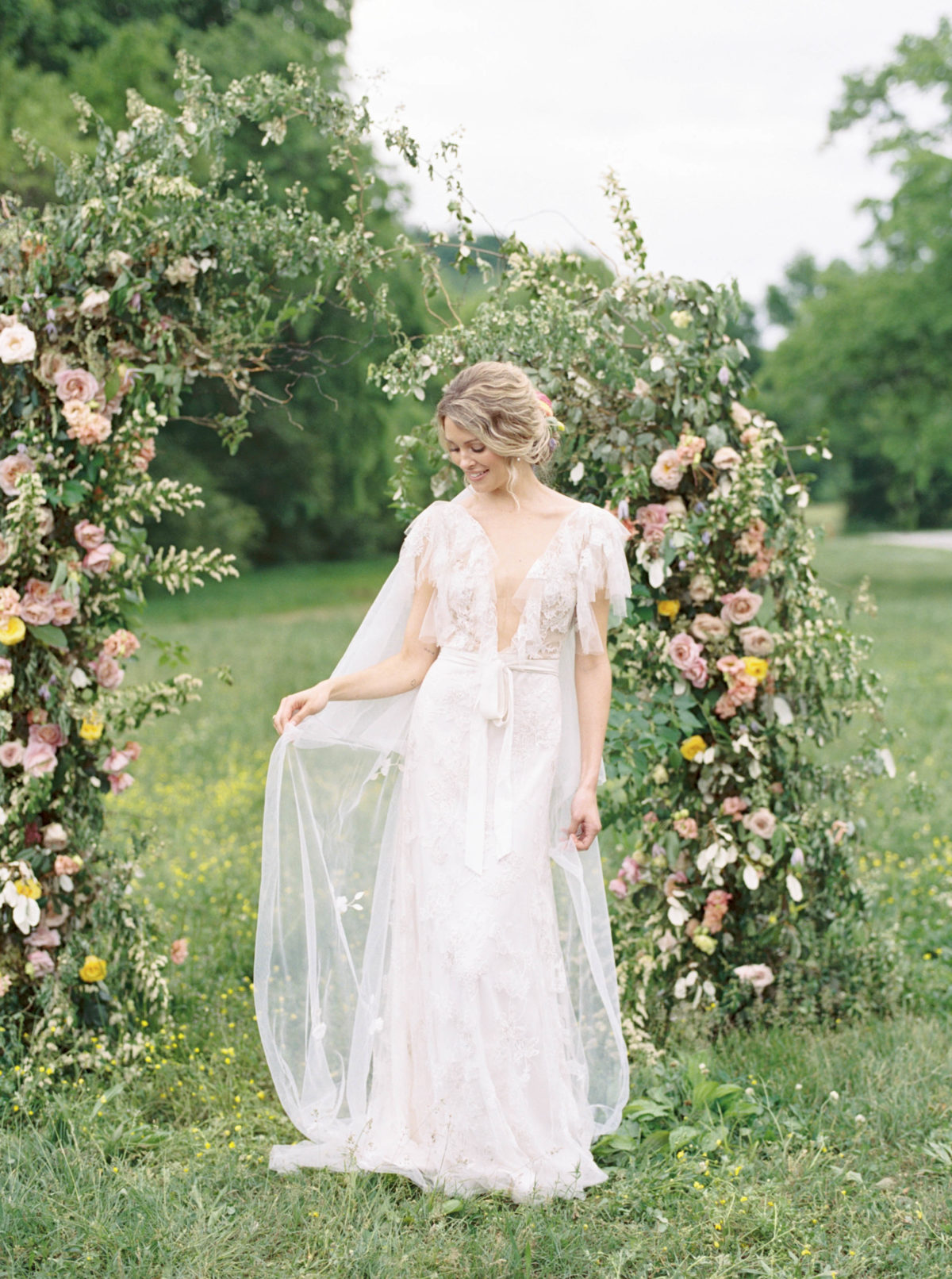 Modern lace wedding dress by Monique Lhuillier Bride.