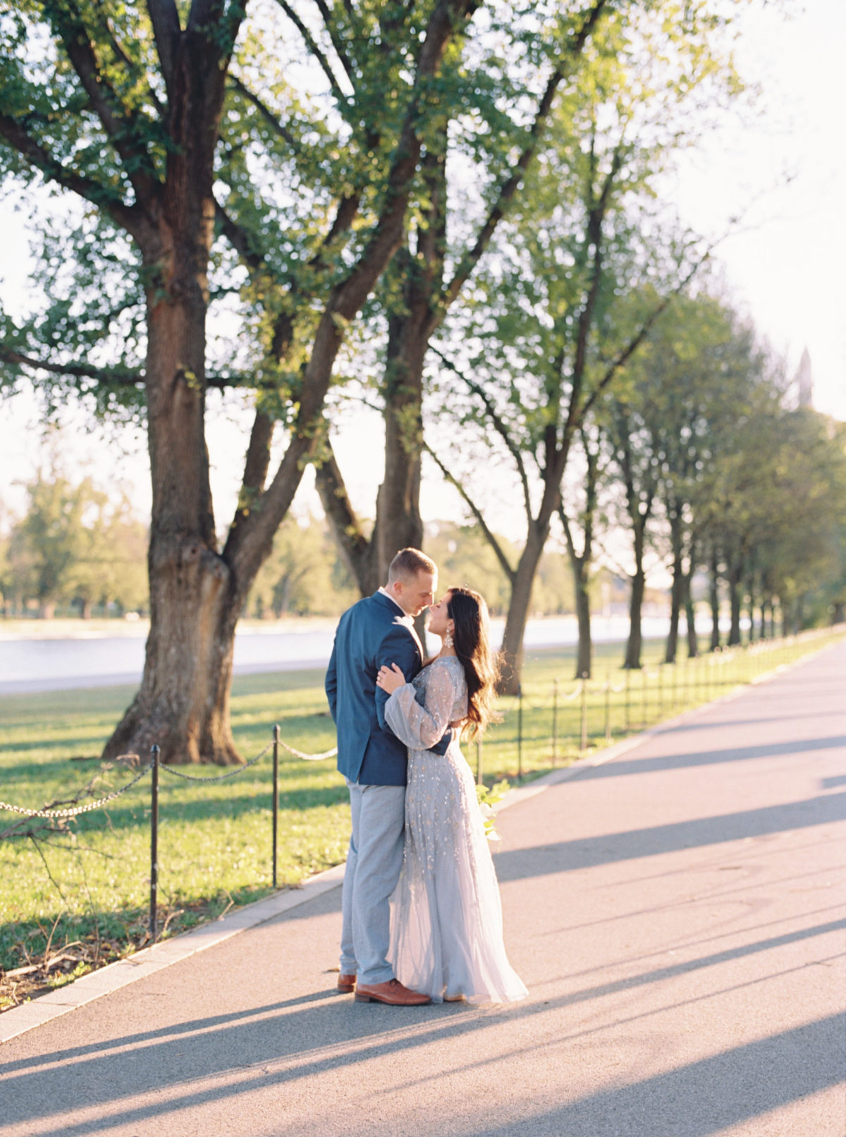 Sunrise engagement session at the Lincoln Memorial