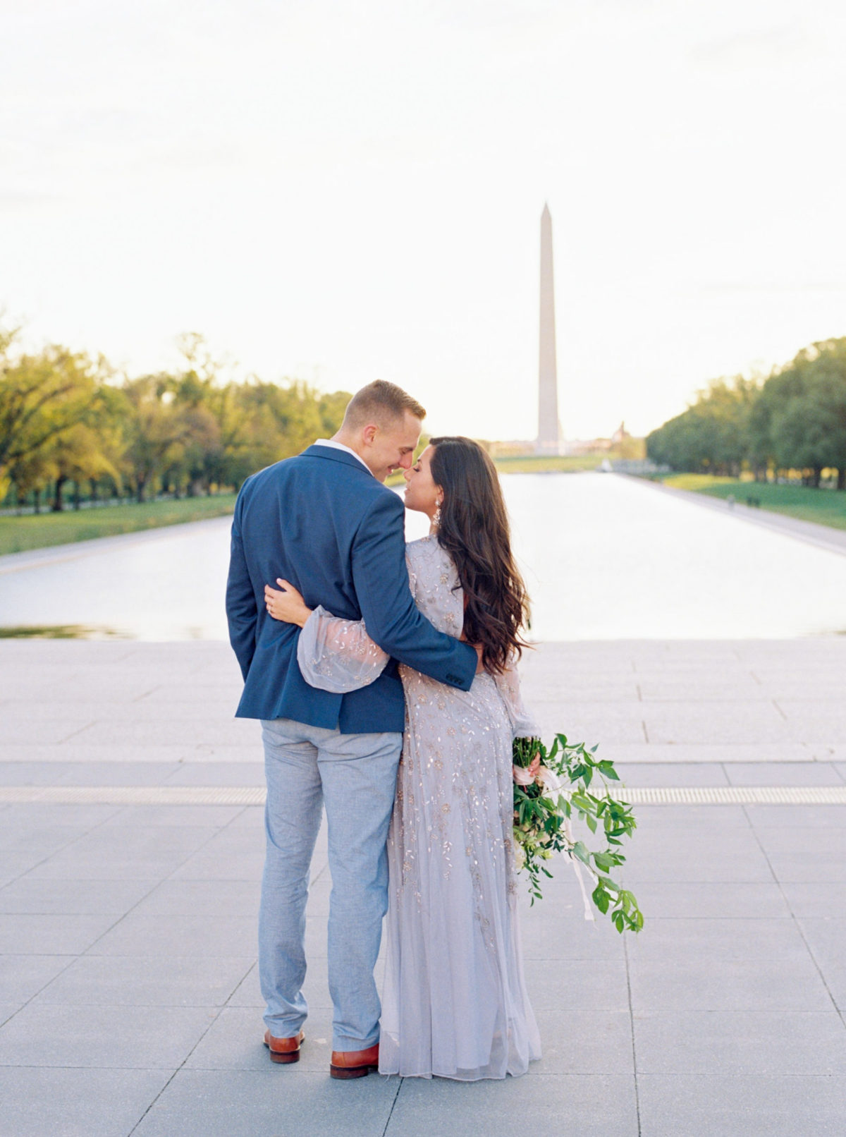 Fall sunrise engagement at the Lincoln Memorial