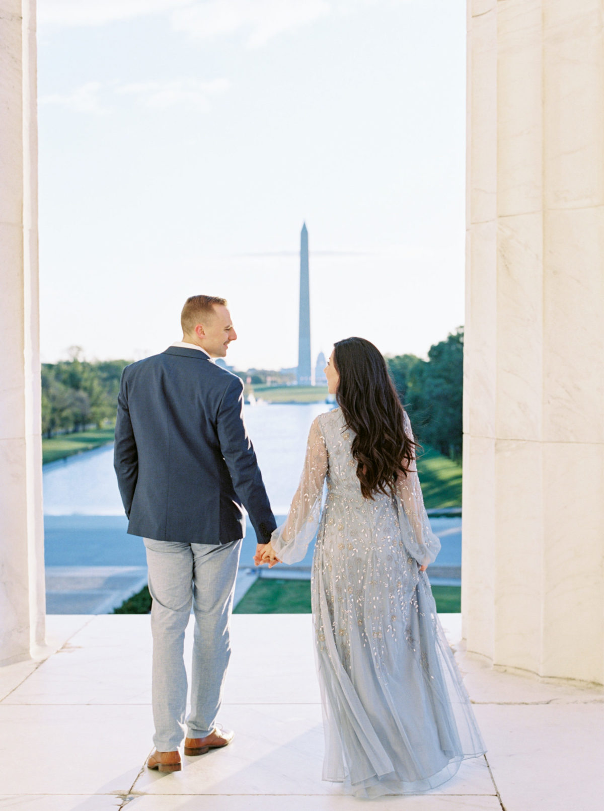 Sunrise engagement session at the Lincoln Memorial