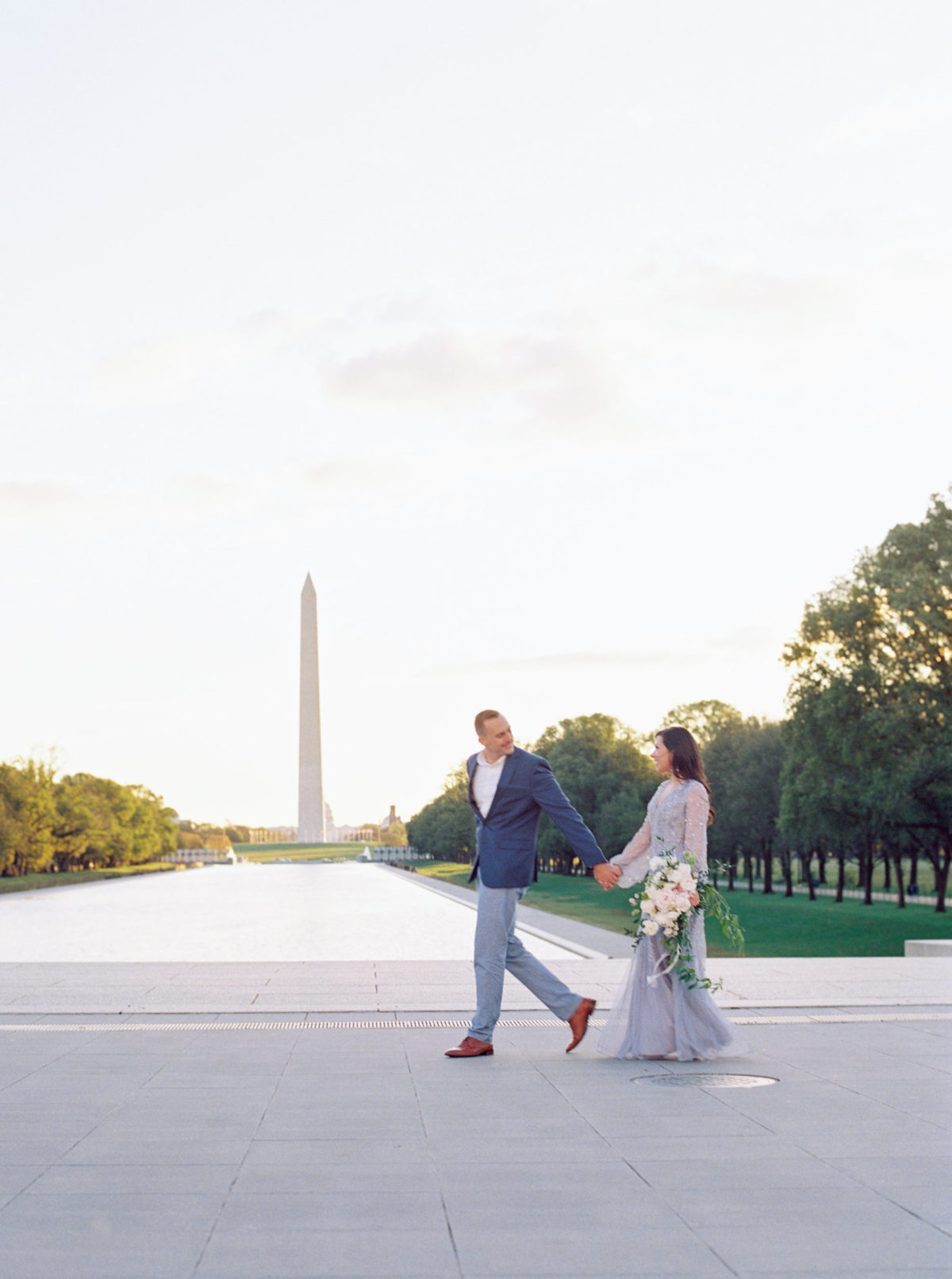 Fall sunrise engagement at the Lincoln Memorial