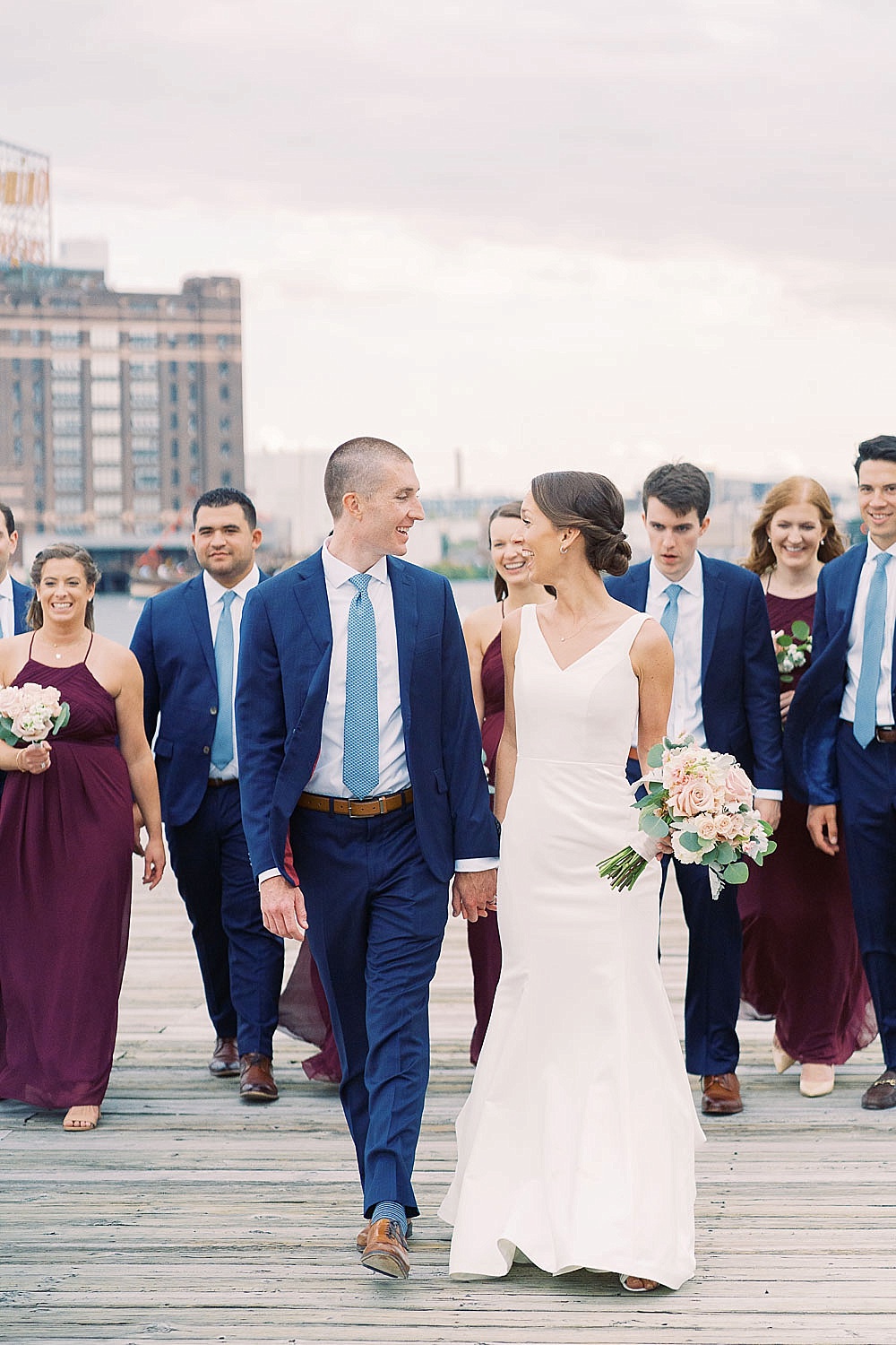 Navy and maroon Fells Point Baltimore Maritime Museum wedding with gold accents