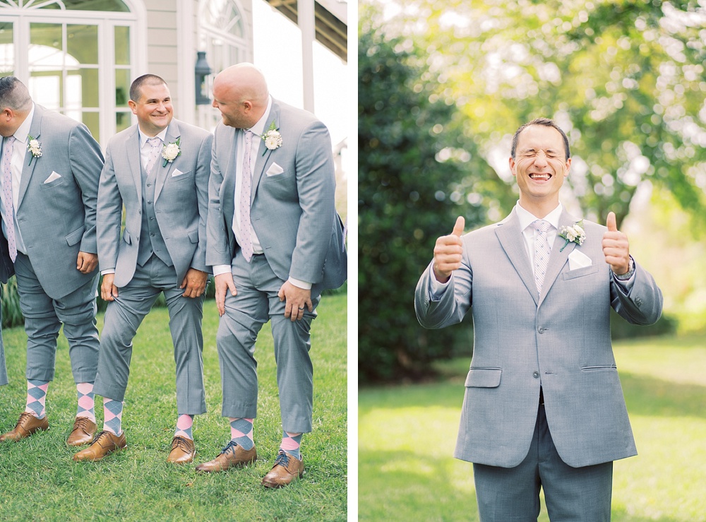 Groomsmen in gray suits at Chesapeake Bay Beach Club summer wedding
