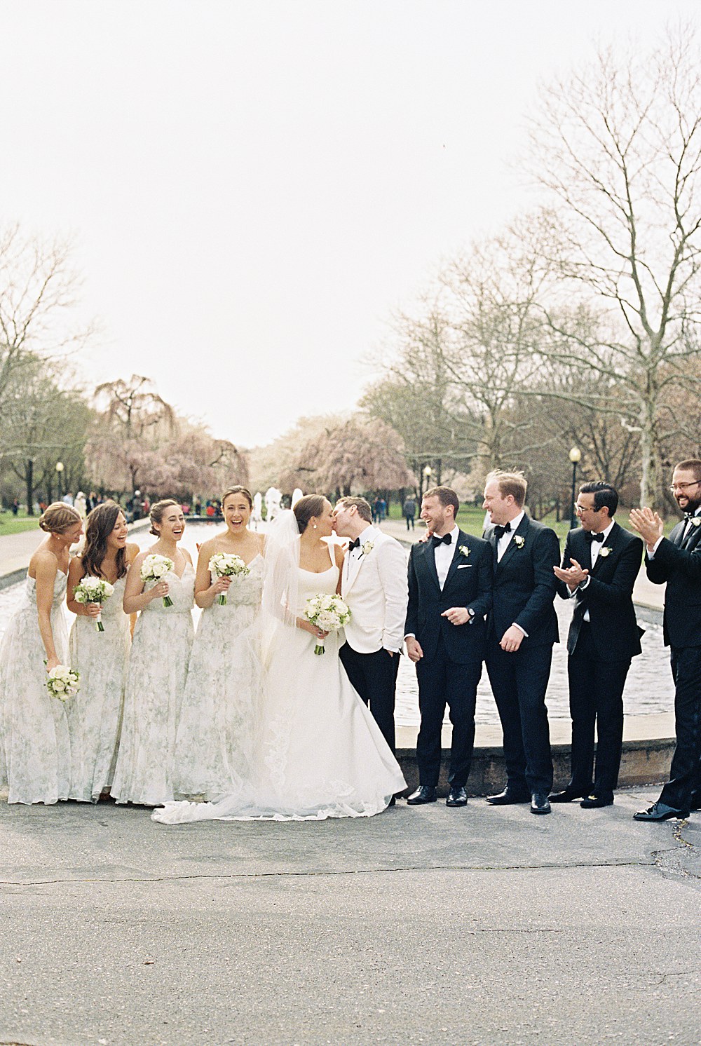 Spring Horticultural Center wedding in Philadelphia with blooming cherry blossoms