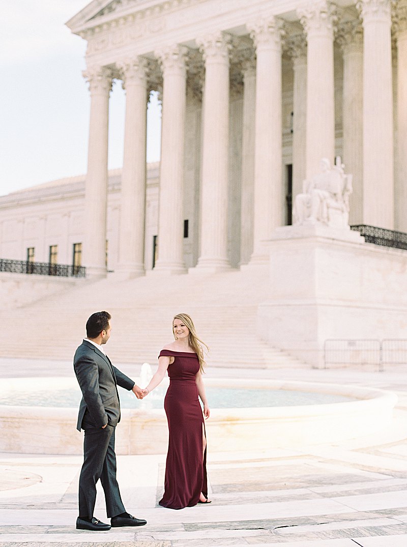 Winter engagement session at the Supreme Court and Library of Congress in Washington, D.C.