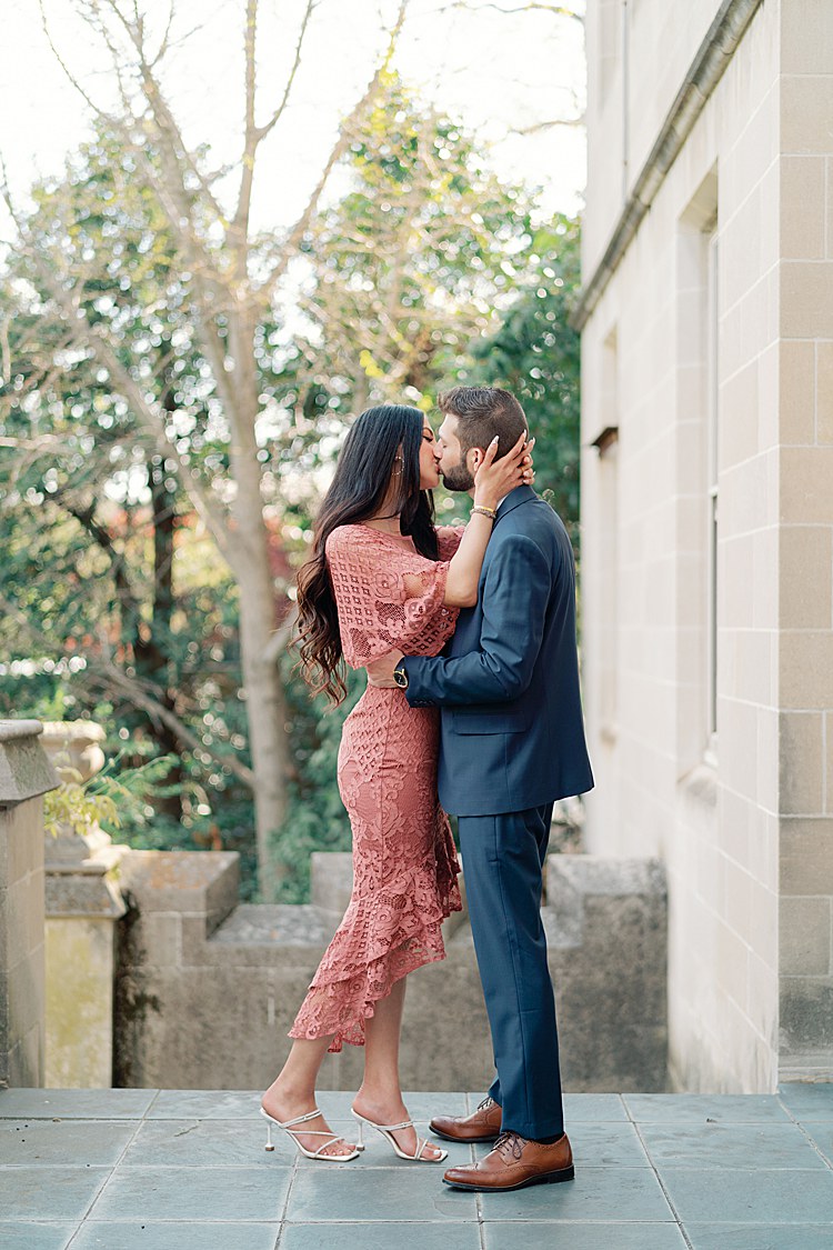Yasmeen and Robby's spring Bishop's Garden engagement session at the Washington National Cathedral in Washington, DC.